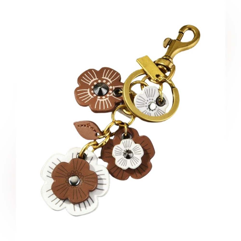 Elegant Floral Charm Keychain in Brown and White Designer Style